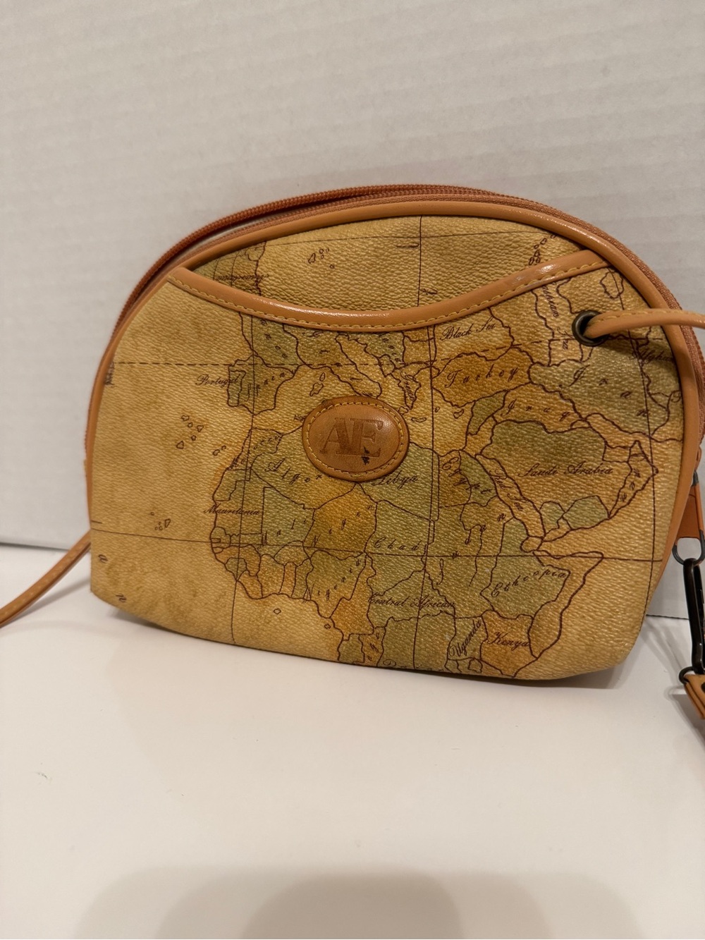 Vintage World Map Allan Edward Crossbody Purse 90s